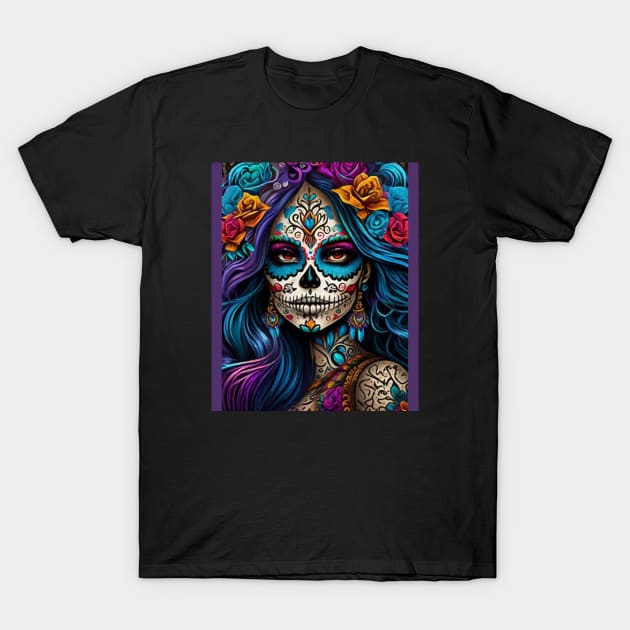 Colorful Tribute: Day of the Dead Makeup Artistry T-Shirt by ImaginativeInkPOD